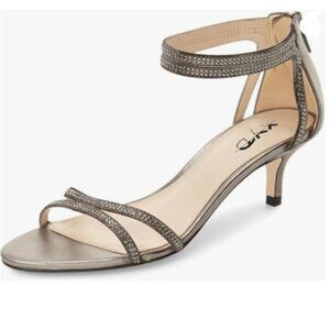 XYD Ash Grey Open Toe Low Heel Strappy Rhinestone Ankle Strap Wedding Sandals
